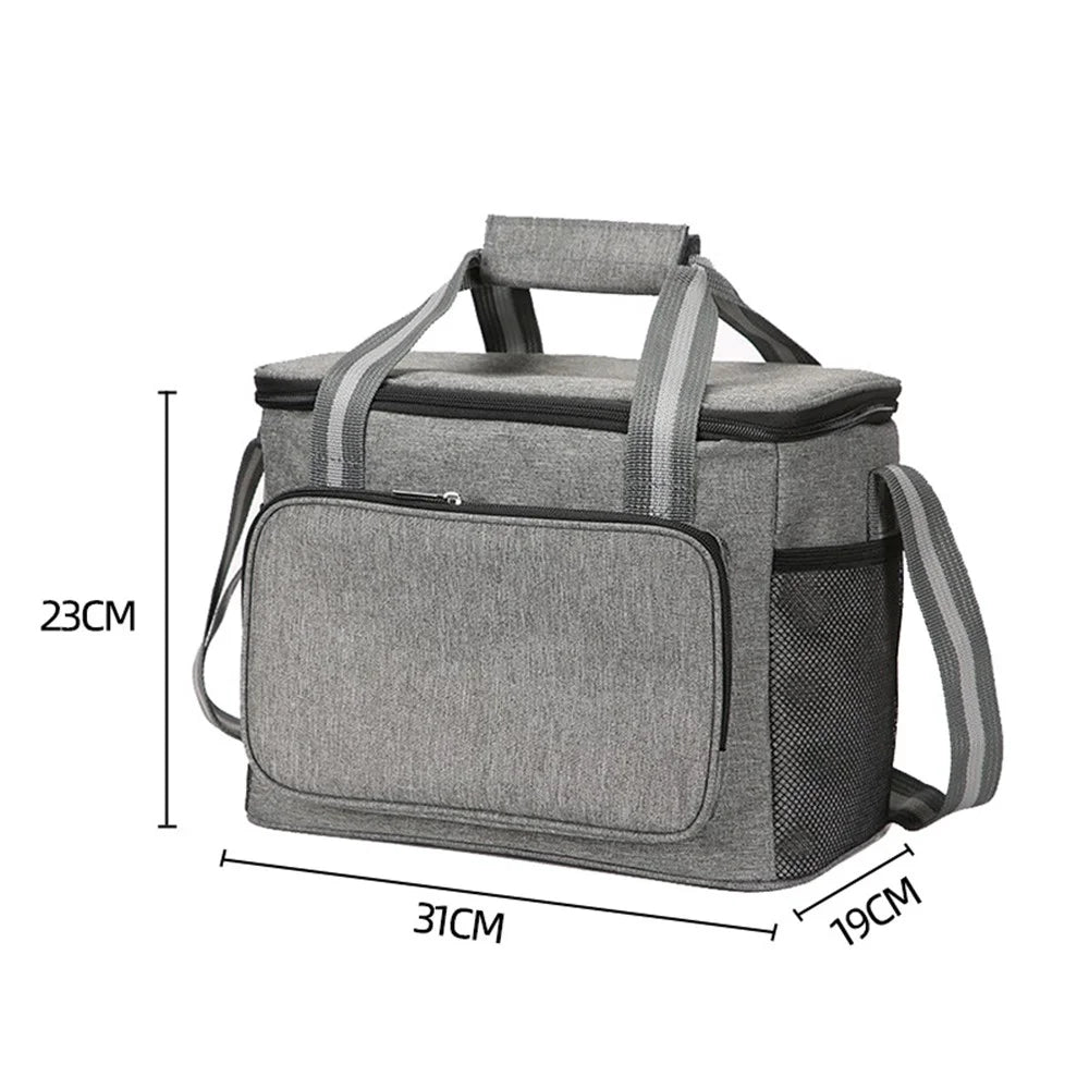 15L Portable Travel Lunch Bag Picnic Thermal Insulated Cooler Tote Waterproof Oxford Cloth Shoulder Bag - Grey - 2