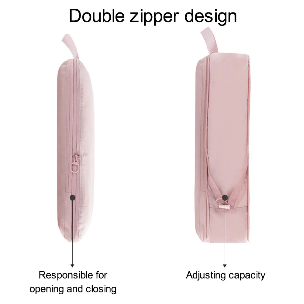 2Pcs Business Trip Clothes Sort Out Travel Luggage Organizer Cube Bag Expandable Storage Packing Pouch, Size M - Pink - 2
