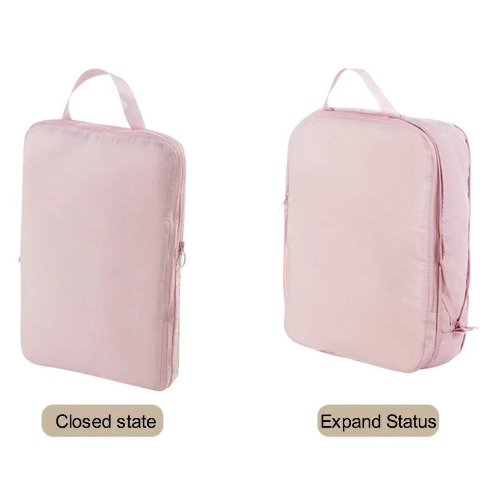2Pcs Business Trip Clothes Sort Out Travel Luggage Organizer Cube Bag Expandable Storage Packing Pouch, Size M - Pink - 3
