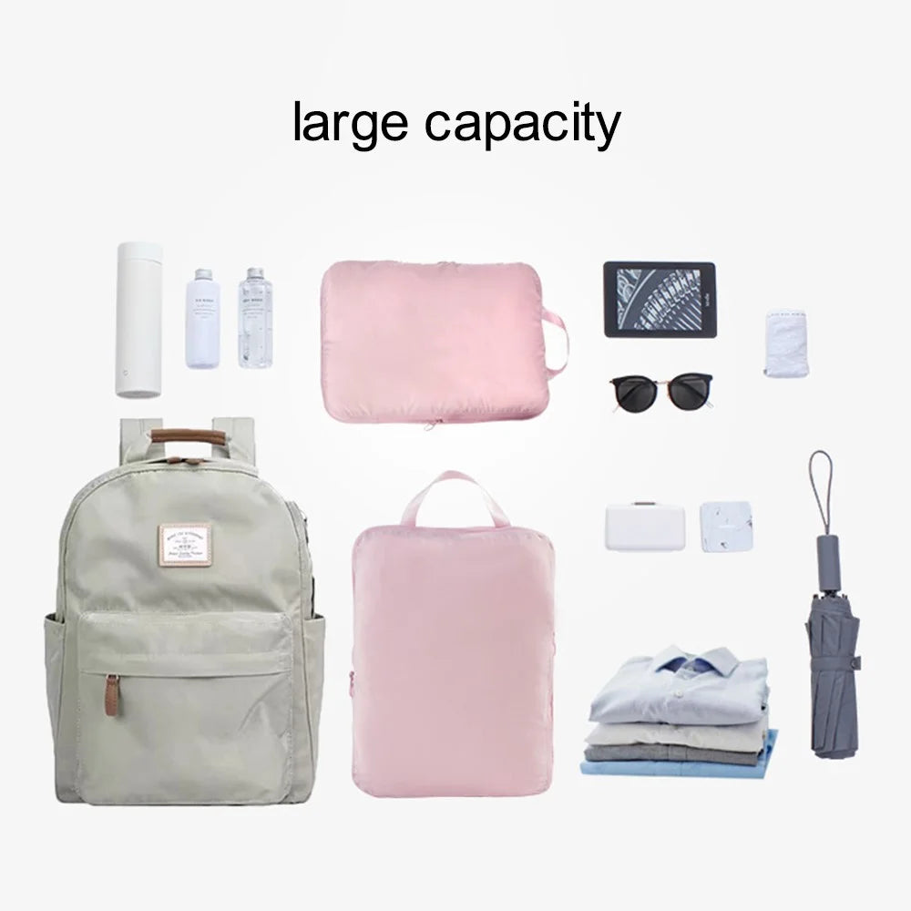 2Pcs Business Trip Clothes Sort Out Travel Luggage Organizer Cube Bag Expandable Storage Packing Pouch, Size M - Pink - 4
