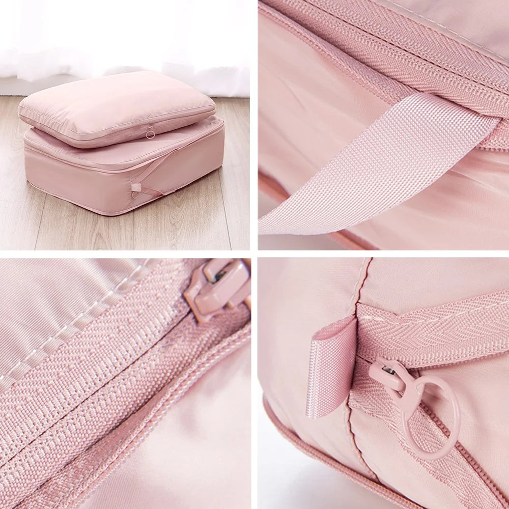 2Pcs Business Trip Clothes Sort Out Travel Luggage Organizer Cube Bag Expandable Storage Packing Pouch, Size M - Pink - 6