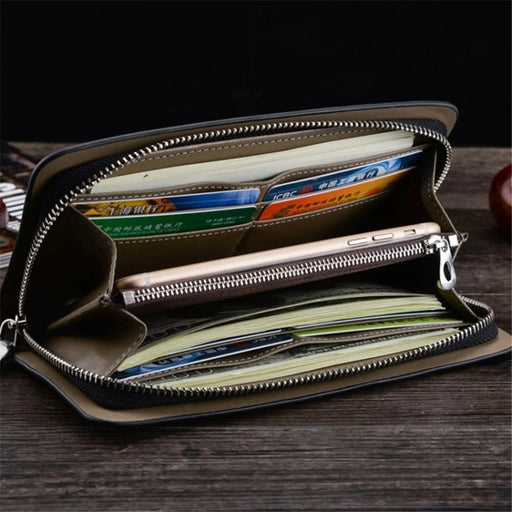 DEABOLAR Cross Texture PU Leather Men Zipper Wallet Cards Cash Phone Holder Clutch Bag - Black - 2