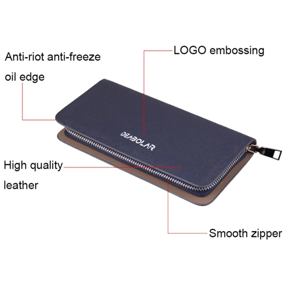 DEABOLAR Cross Texture PU Leather Men Zipper Wallet Cards Cash Phone Holder Clutch Bag - Black - 7
