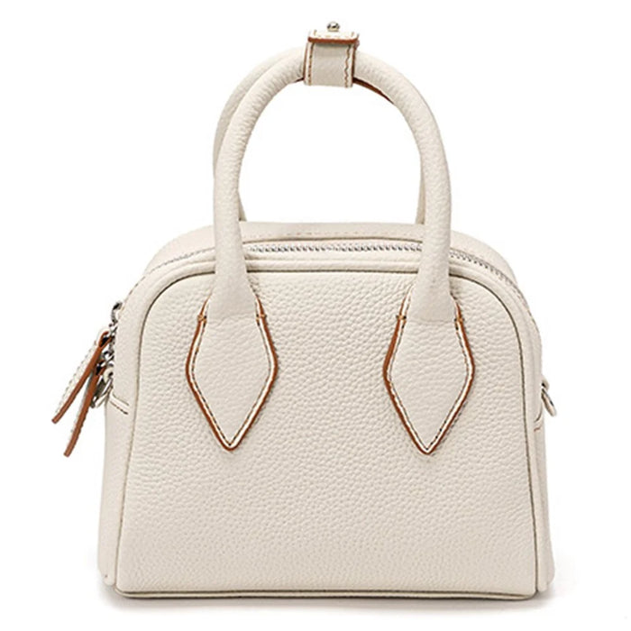 JY9061 Size S Genuine Cowhide Leather Crossbody Bag Splicing Color Daypack Women's Small Handbag - Beige - 1