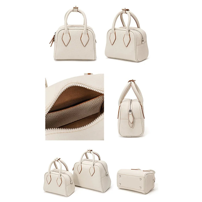 JY9061 Size S Genuine Cowhide Leather Crossbody Bag Splicing Color Daypack Women's Small Handbag - Beige - 2