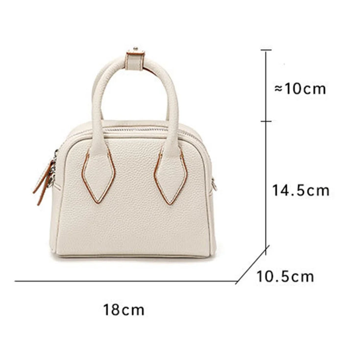 JY9061 Size S Genuine Cowhide Leather Crossbody Bag Splicing Color Daypack Women's Small Handbag - Beige - 5