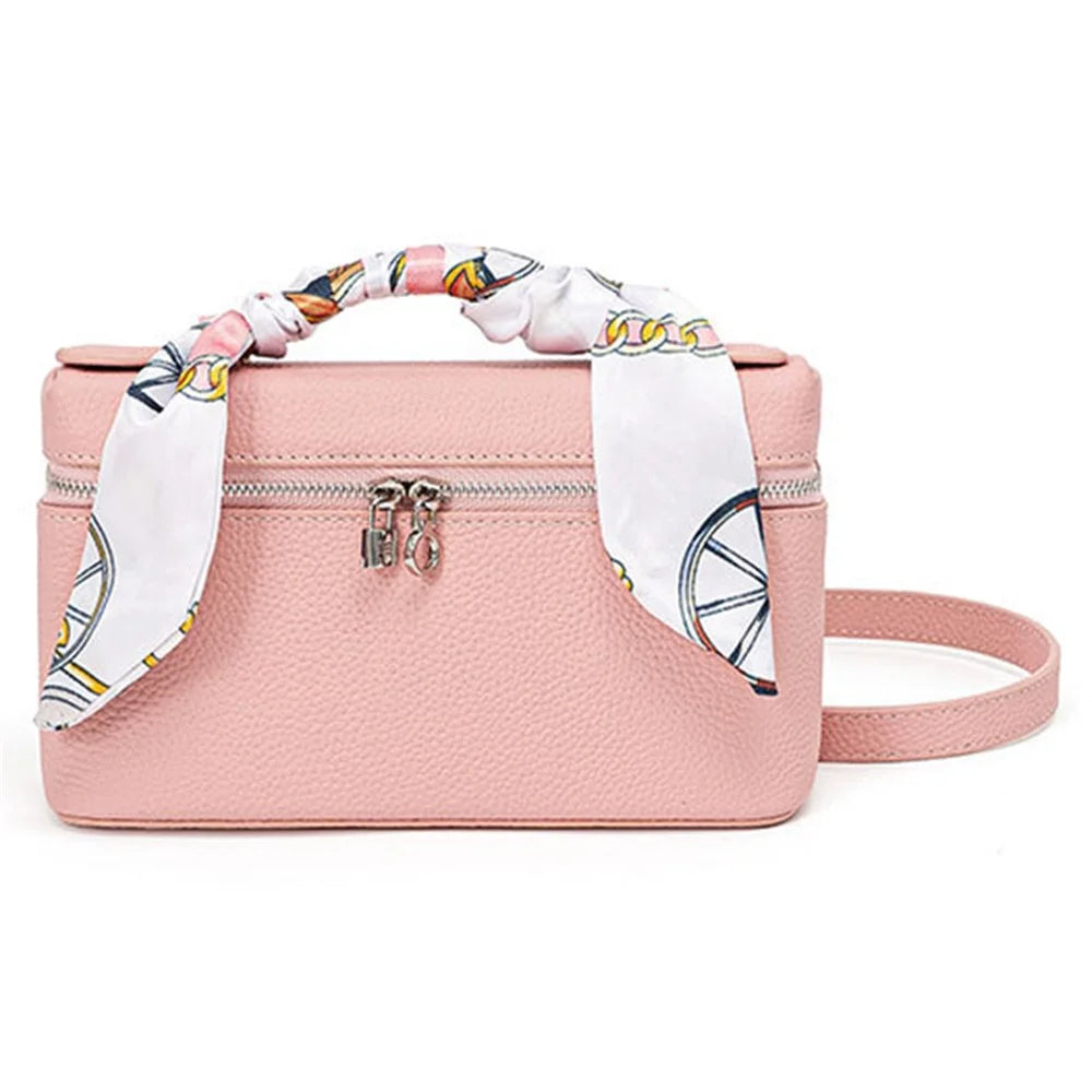 JY83019 Women's Handbag Genuine Cowhide Leather Crossbody Bag Gril's Daypack with Silk Ribbon Decor - Pink - 1