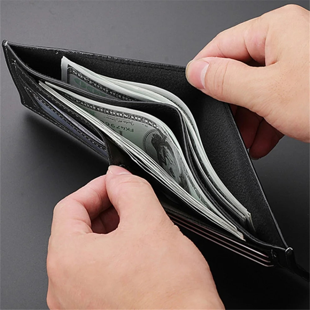 DEABOLAR Men Short Wallet PU Leather Card Slots Holder Coin Purse - Black - 2