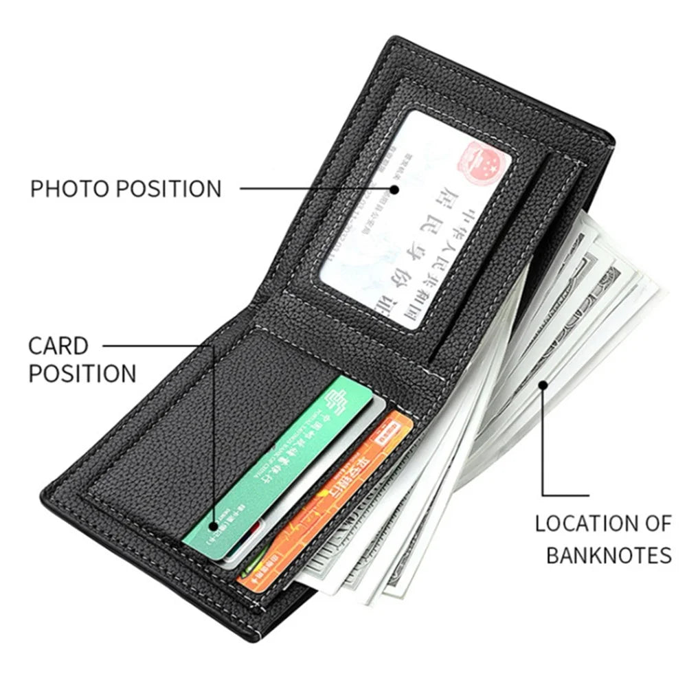 DEABOLAR Men Short Wallet PU Leather Card Slots Holder Coin Purse - Black - 3