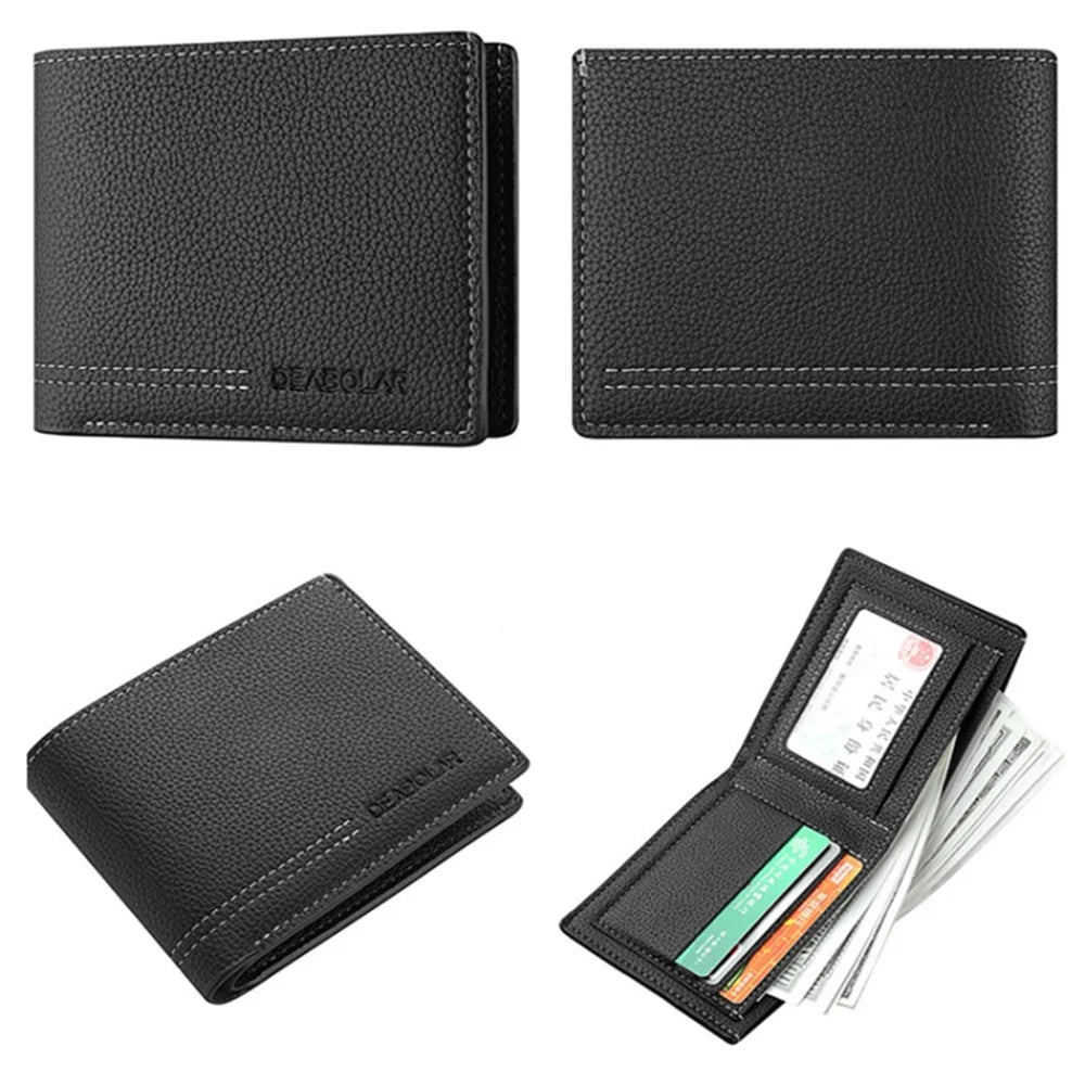 DEABOLAR Men Short Wallet PU Leather Card Slots Holder Coin Purse - Black - 4