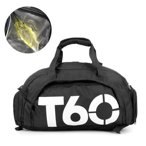 Women Sports Gym Bag with Wet Pocket, Shoes Compartment Yoga Fitness Workout Shoulder Bag - Black / White - 1