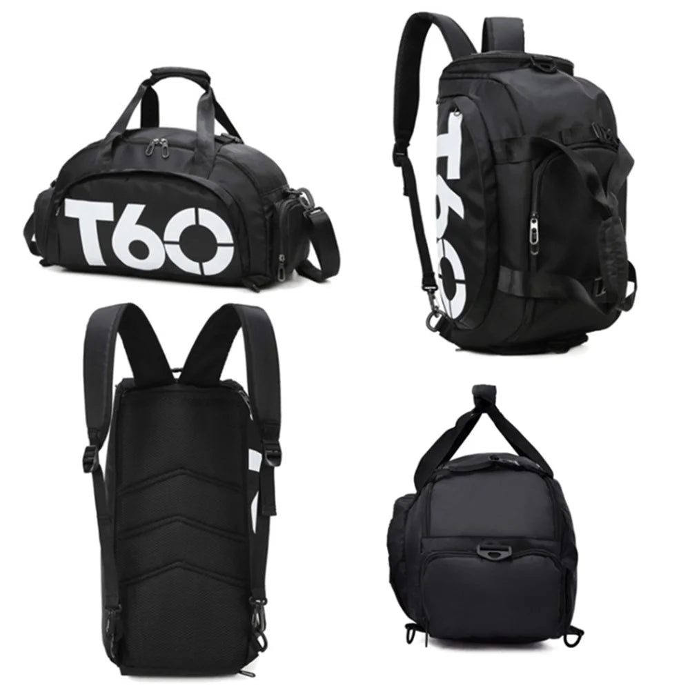 Women Sports Gym Bag with Wet Pocket, Shoes Compartment Yoga Fitness Workout Shoulder Bag - Black / White - 2