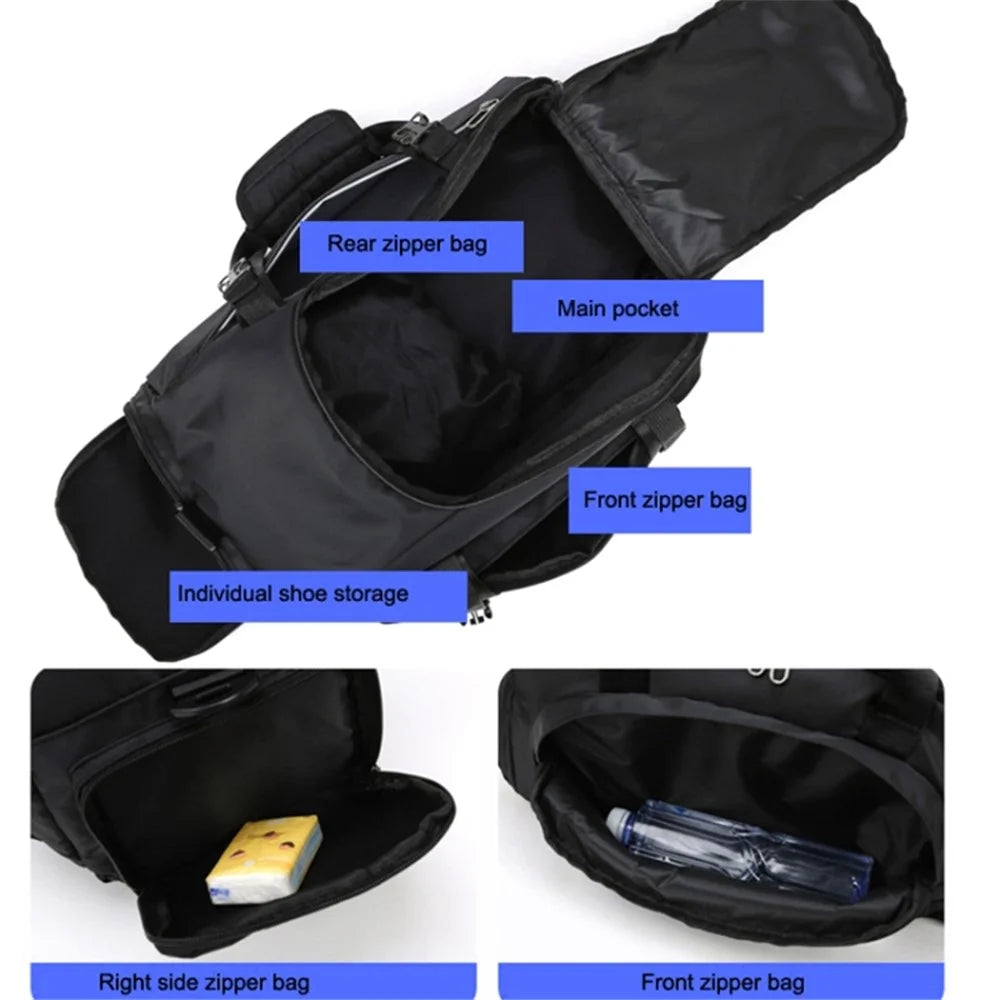Women Sports Gym Bag with Wet Pocket, Shoes Compartment Yoga Fitness Workout Shoulder Bag - Black / White - 4