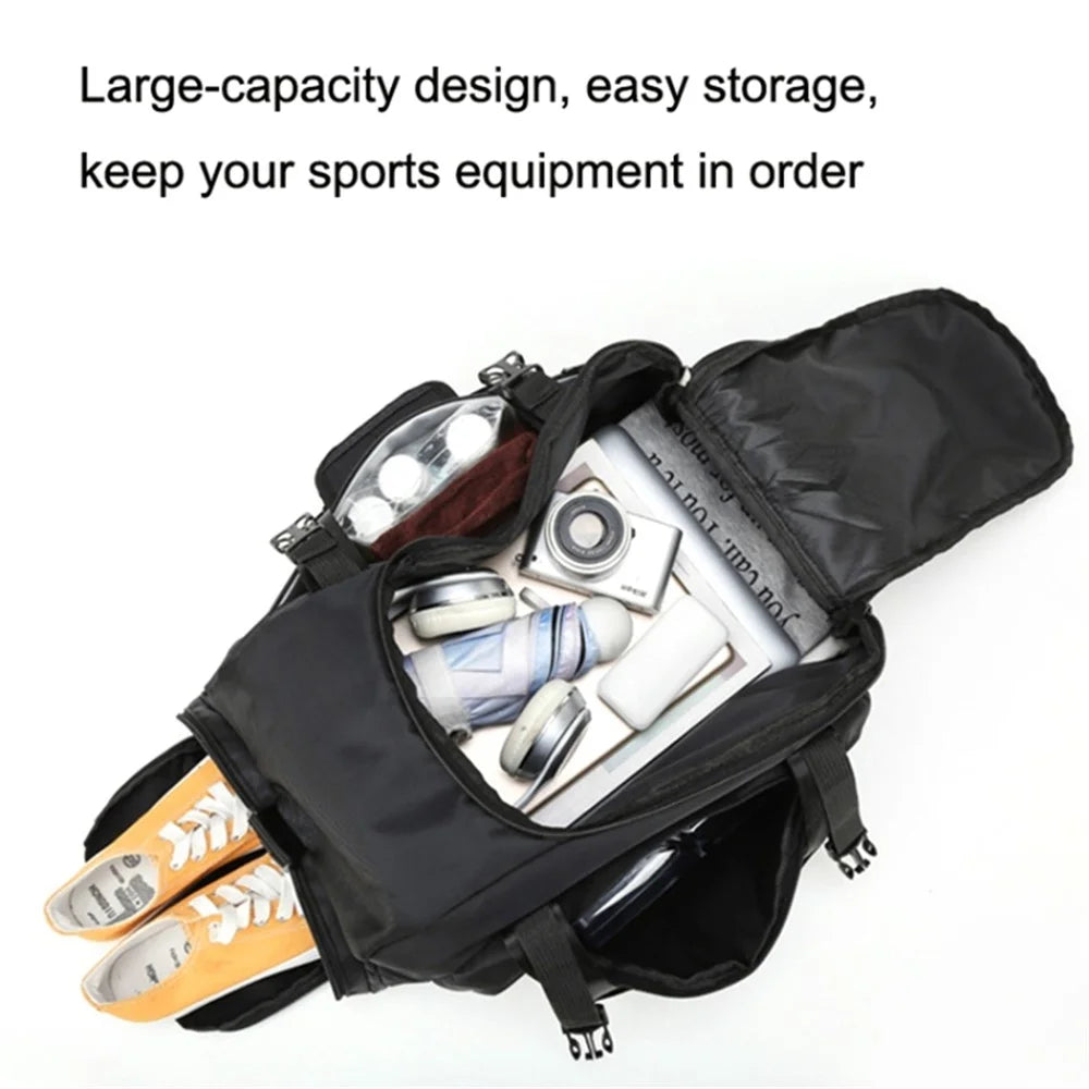 Women Sports Gym Bag with Wet Pocket, Shoes Compartment Yoga Fitness Workout Shoulder Bag - Black / White - 7