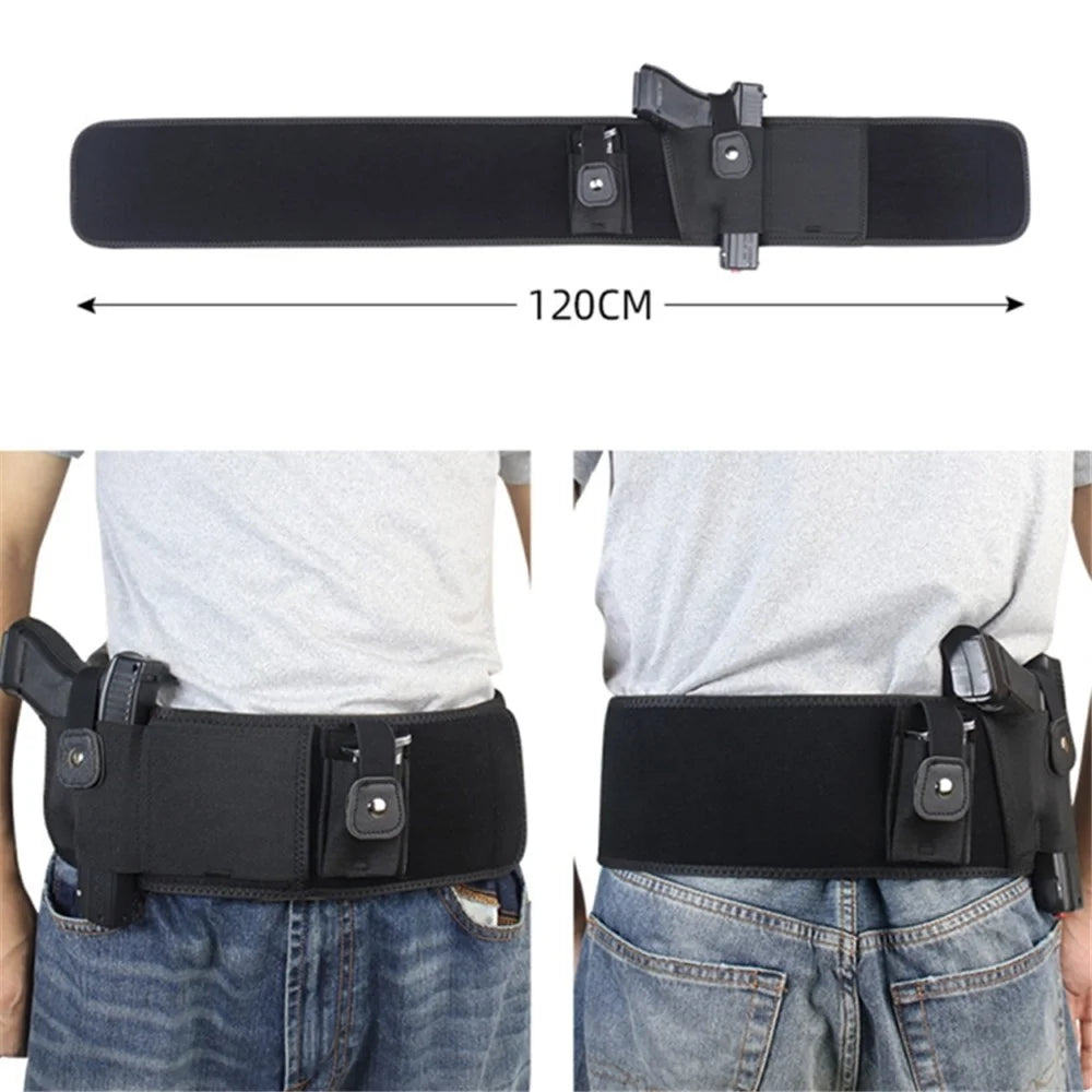 50 inch Tactical Belt Holster Wide Belt Waistband Military Neoprene Elastic Pistol Holster - Left Hand - 7