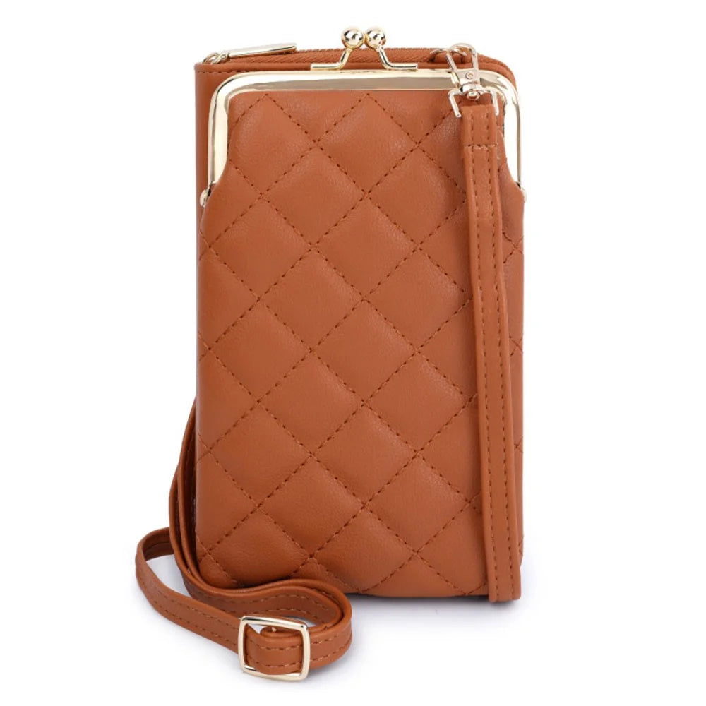 TAILIAN TC316-001 Rhombus Stitching Lines Crossbody Phone Bag Women PU Leather Zipper Wallet - Brown - 1