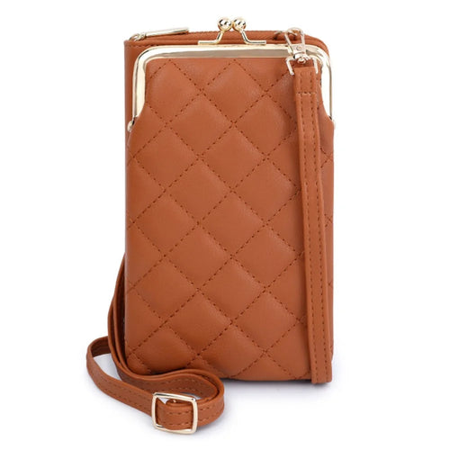 TAILIAN TC316-001 Rhombus Stitching Lines Crossbody Phone Bag Women PU Leather Zipper Wallet - Brown - 1
