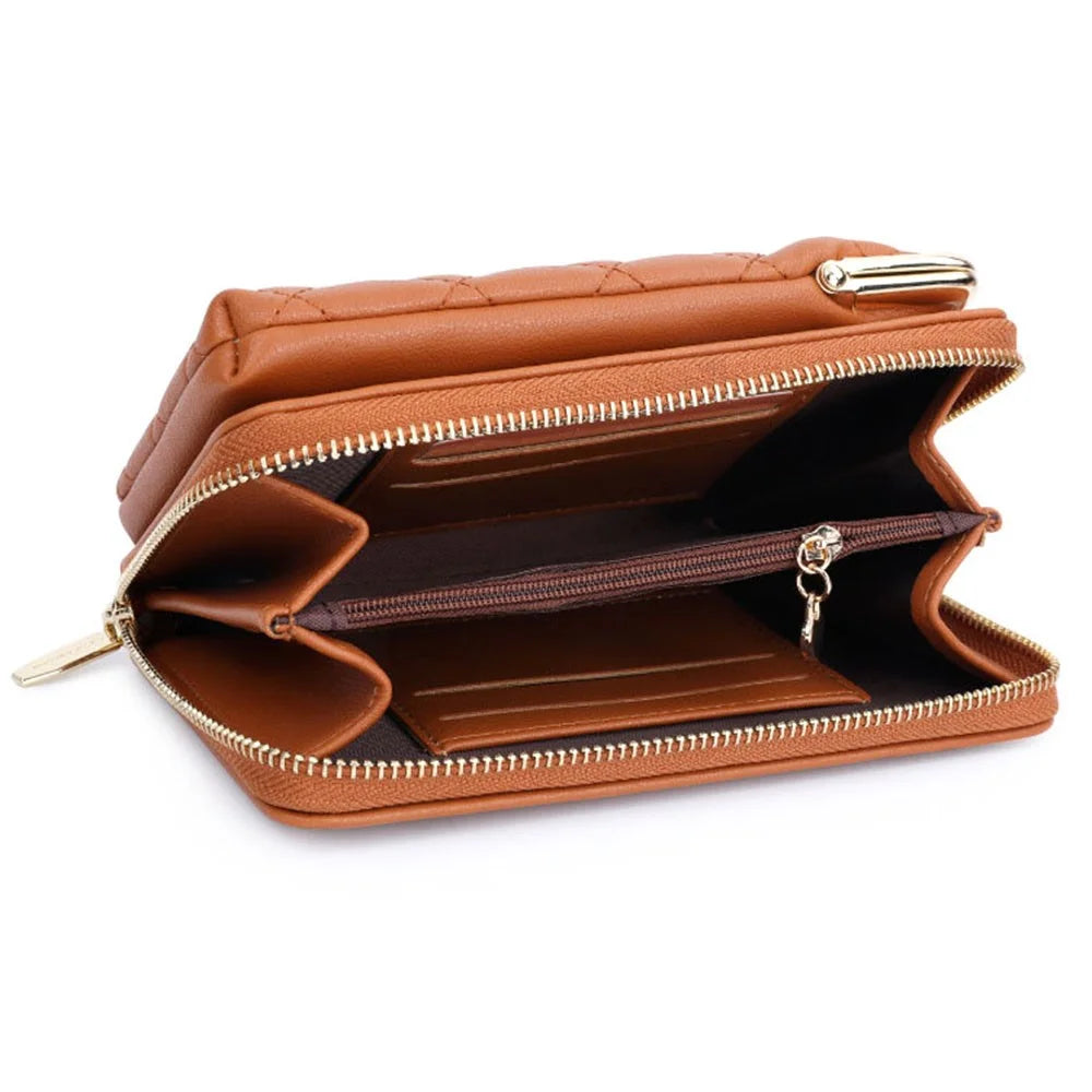 TAILIAN TC316-001 Rhombus Stitching Lines Crossbody Phone Bag Women PU Leather Zipper Wallet - Brown - 3