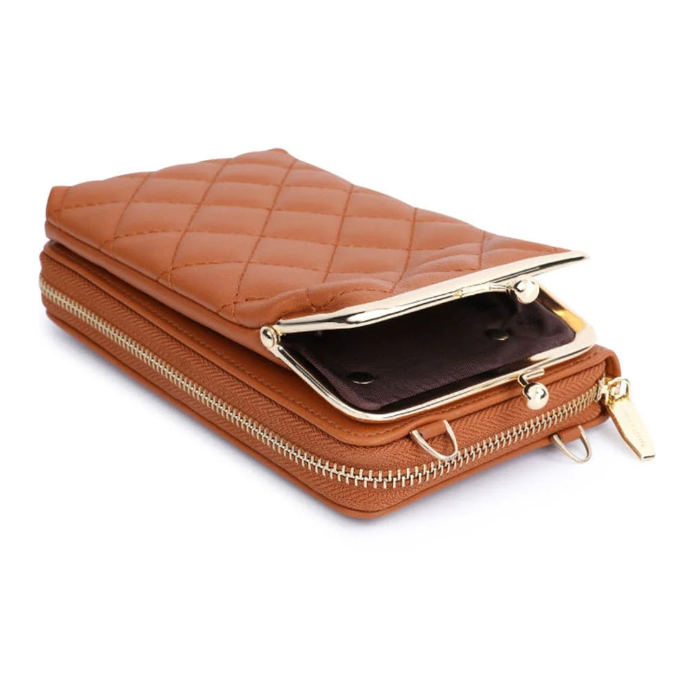 TAILIAN TC316-001 Rhombus Stitching Lines Crossbody Phone Bag Women PU Leather Zipper Wallet - Brown - 4