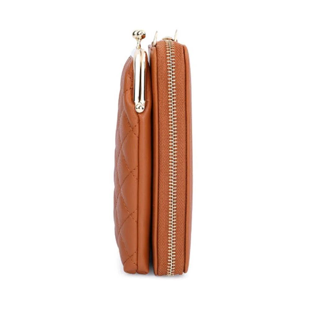 TAILIAN TC316-001 Rhombus Stitching Lines Crossbody Phone Bag Women PU Leather Zipper Wallet - Brown - 5