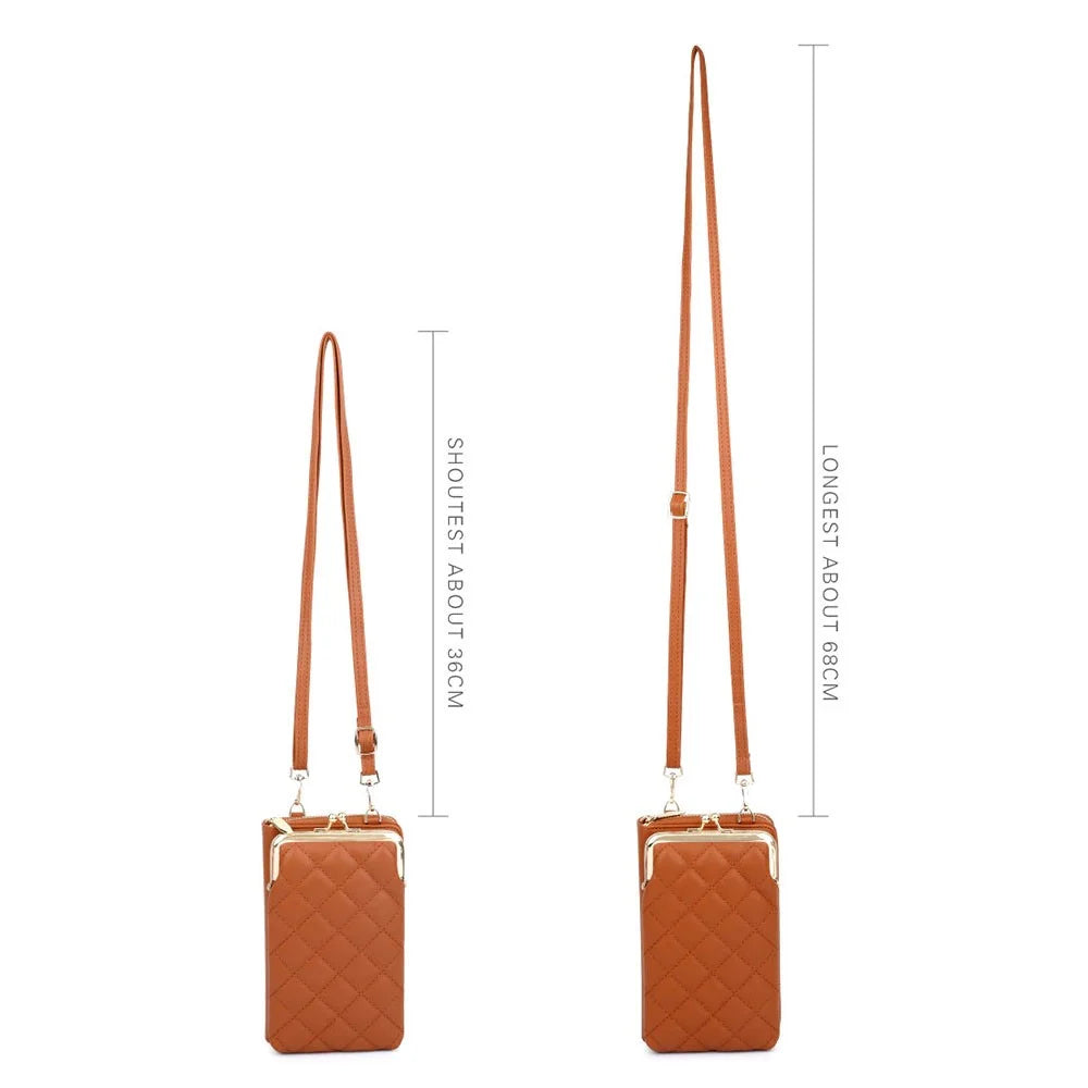 TAILIAN TC316-001 Rhombus Stitching Lines Crossbody Phone Bag Women PU Leather Zipper Wallet - Brown - 7