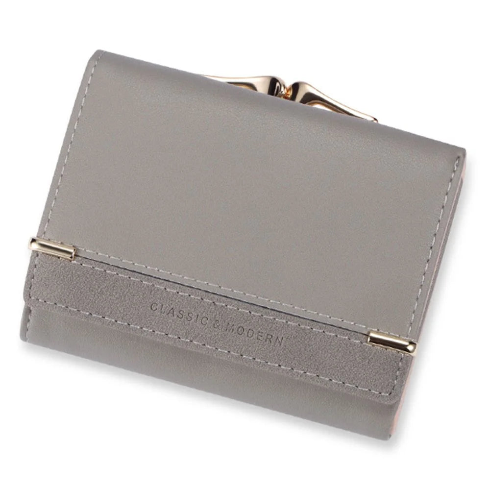 TAILIAN T7368-096 Women Vintage Matte PU Leather Tri-fold Wallet Kiss Lock Coin Purse - Light Grey - 1