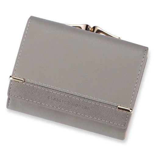 TAILIAN T7368-096 Women Vintage Matte PU Leather Tri-fold Wallet Kiss Lock Coin Purse - Light Grey - 1
