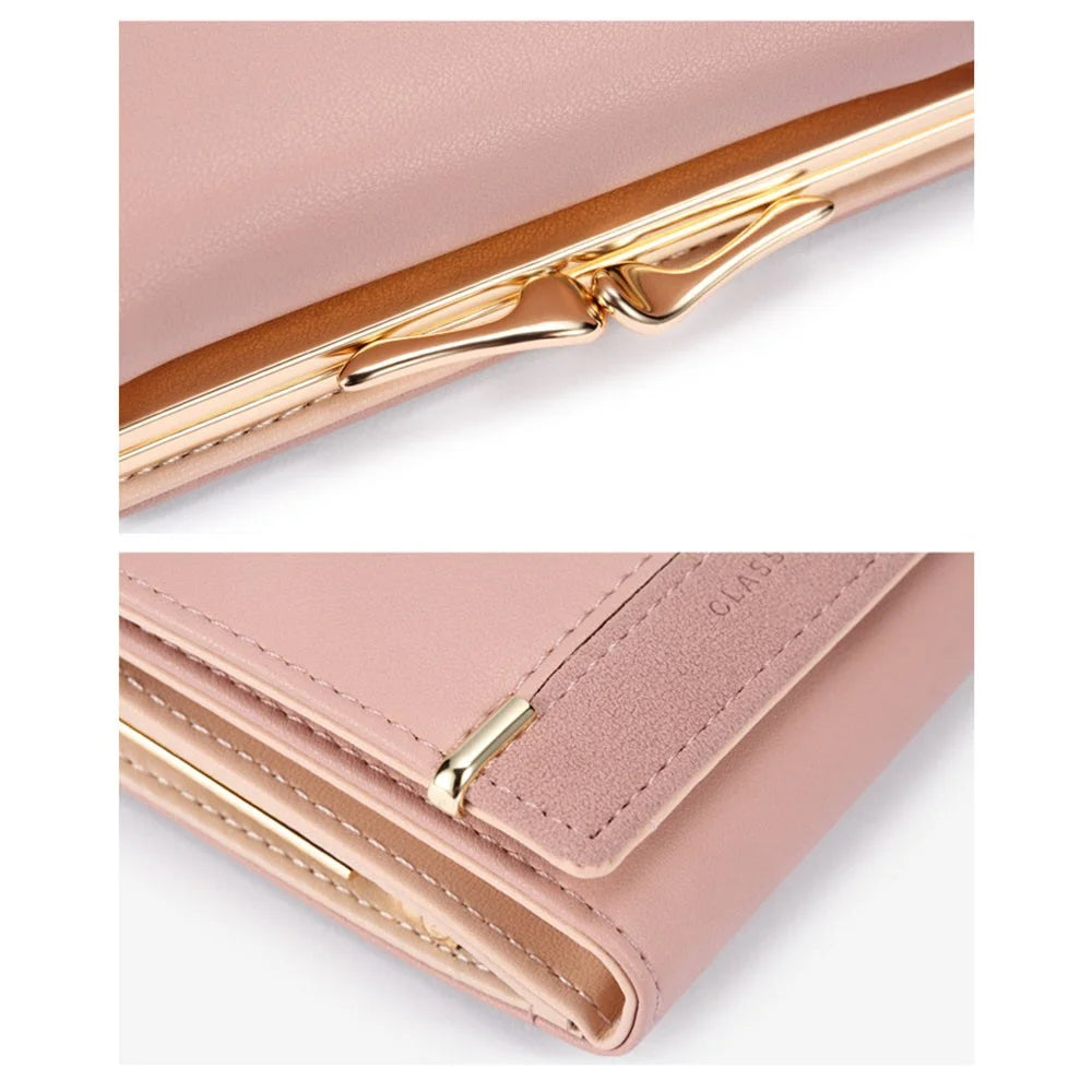 TAILIAN T7368-096 Women Vintage Matte PU Leather Tri-fold Wallet Kiss Lock Coin Purse - Light Grey - 7