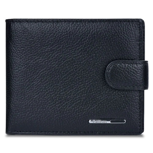 TAILIAN T120D-H46-BE Hasp Design Cowhide Leather Men Card Cash Holder Short Wallet - Black - 1
