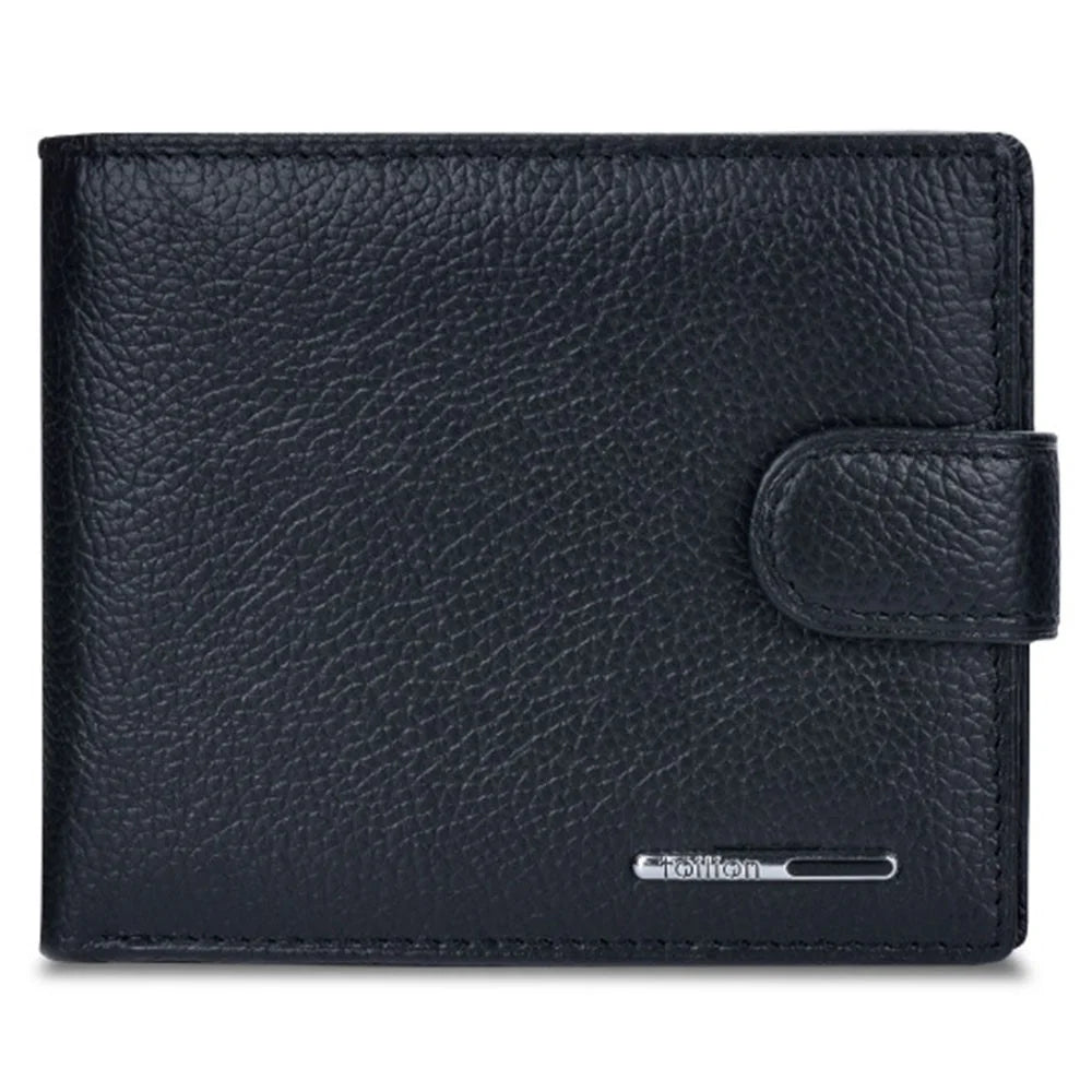 TAILIAN T120D-H46-BE Hasp Design Cowhide Leather Men Card Cash Holder Short Wallet - Black - 1