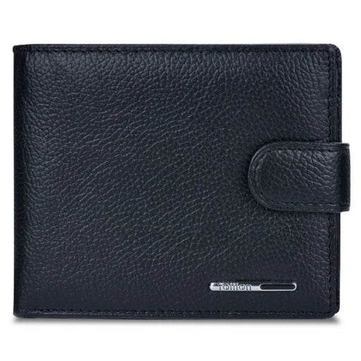 TAILIAN T120D-H46-BE Hasp Design Cowhide Leather Men Card Cash Holder Short Wallet - Black - 1
