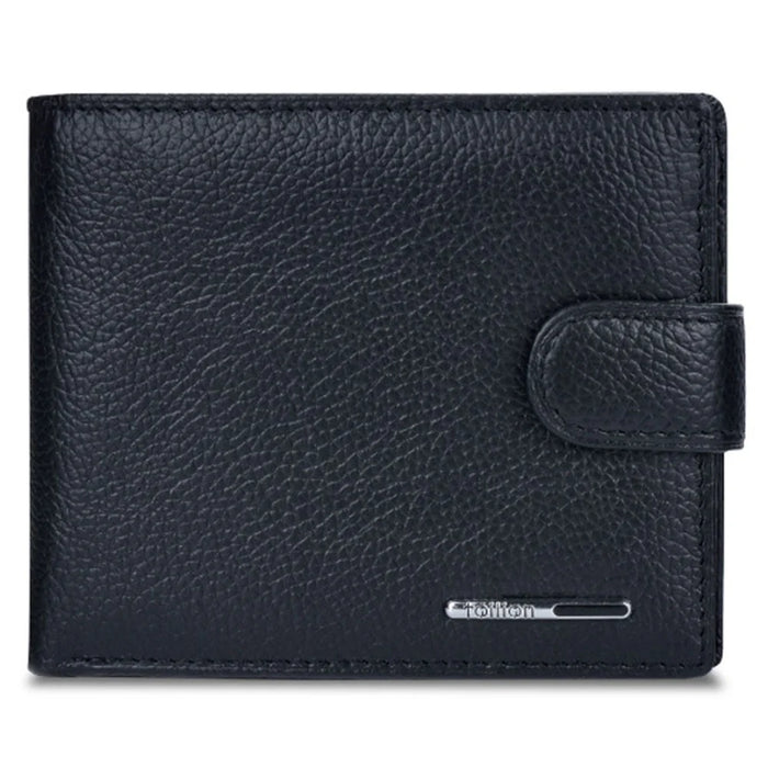 TAILIAN T120D-H46-BE Hasp Design Cowhide Leather Men Card Cash Holder Short Wallet - Black - 1