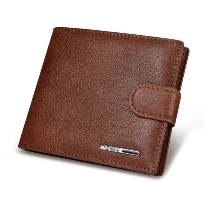 TAILIAN T120D-H46-BE Hasp Design Cowhide Leather Men Card Cash Holder Short Wallet - Black - 4