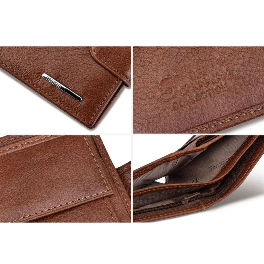 TAILIAN T120D-H46-BE Hasp Design Cowhide Leather Men Card Cash Holder Short Wallet - Black - 6