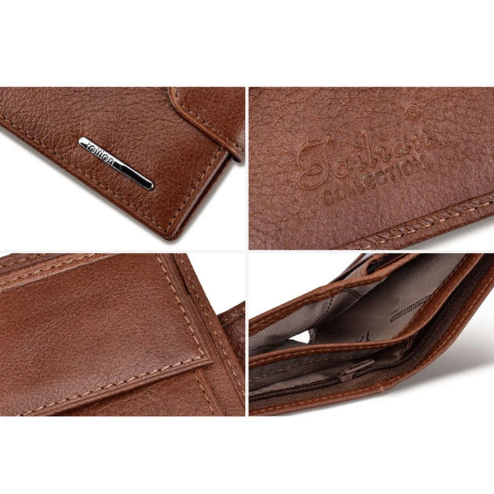 TAILIAN T120D-H46-BE Hasp Design Cowhide Leather Men Card Cash Holder Short Wallet - Black - 6