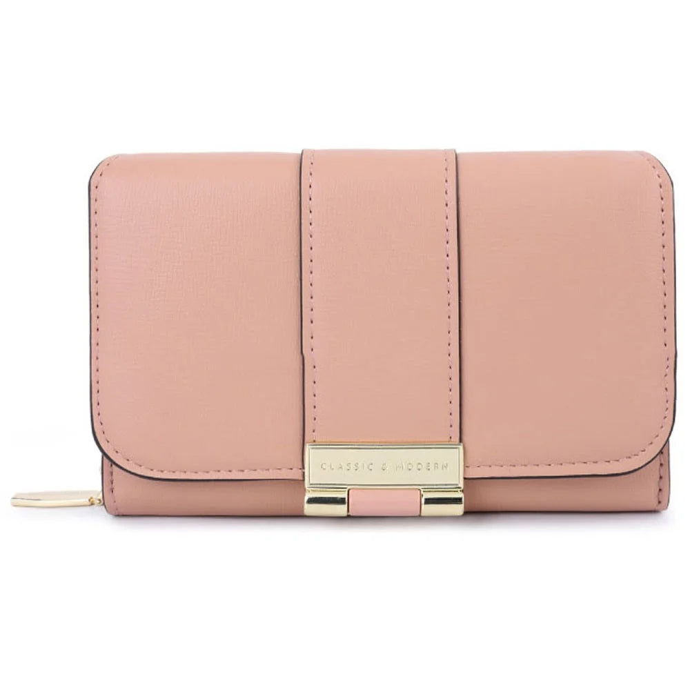 TAILIAN T2701-0512 PU Leather Short Wallet Zipper Pocket Design Women Cards Cash Holder Purse - Pink - 1