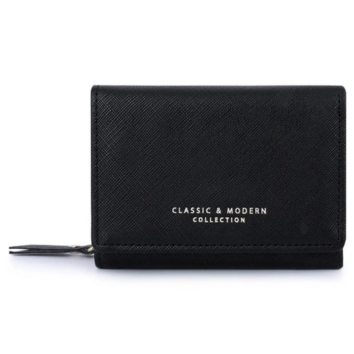 TAILIAN T6103-012 Cross Texture PU Leather Folding Wallet Zipper Pocket Women Cards Cash Holder Bag - Black - 1