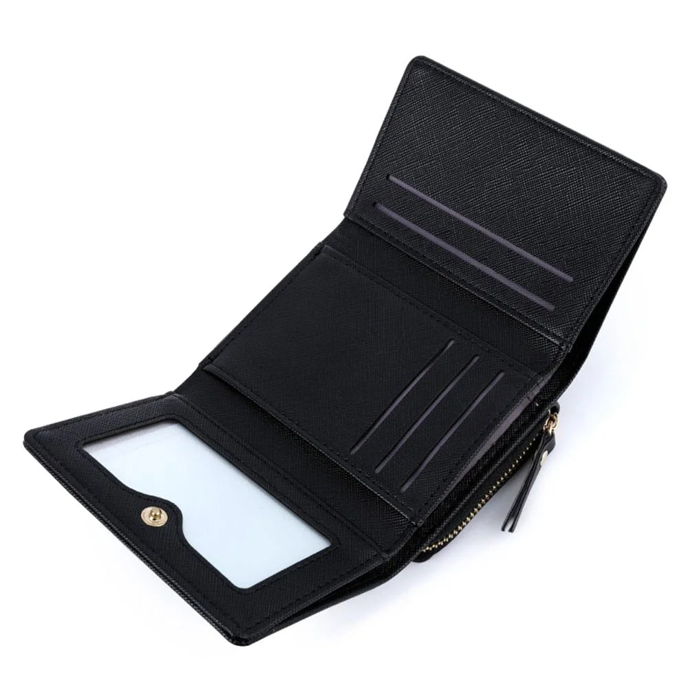 TAILIAN T6103-012 Cross Texture PU Leather Folding Wallet Zipper Pocket Women Cards Cash Holder Bag - Black - 3