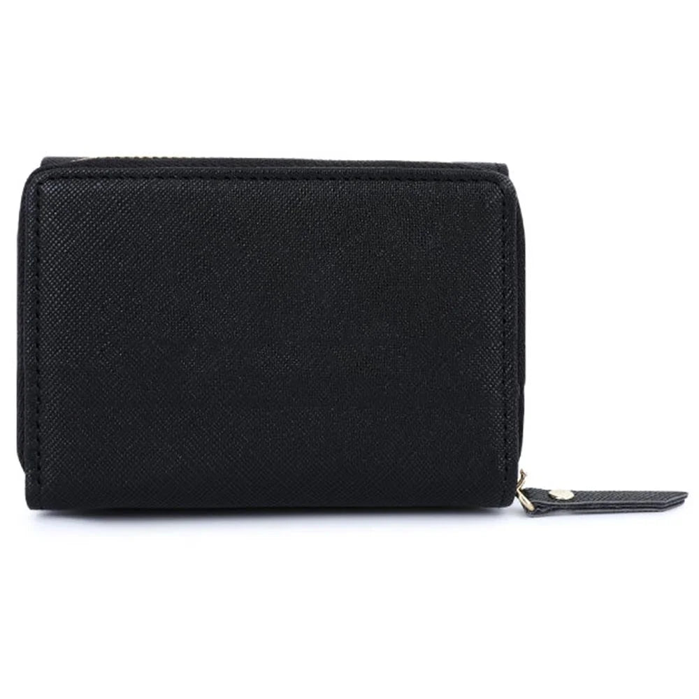 TAILIAN T6103-012 Cross Texture PU Leather Folding Wallet Zipper Pocket Women Cards Cash Holder Bag - Black - 4