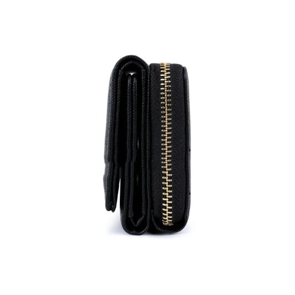 TAILIAN T6103-012 Cross Texture PU Leather Folding Wallet Zipper Pocket Women Cards Cash Holder Bag - Black - 5