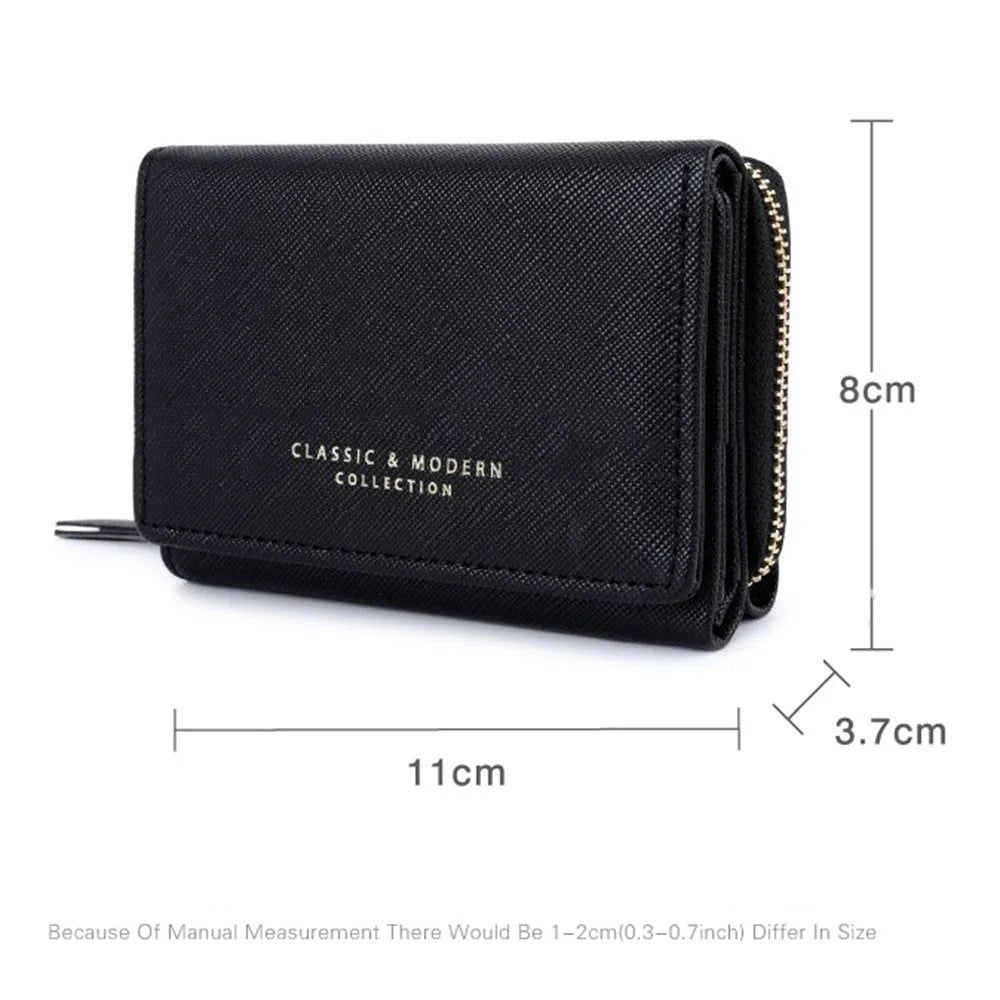 TAILIAN T6103-012 Cross Texture PU Leather Folding Wallet Zipper Pocket Women Cards Cash Holder Bag - Black - 7