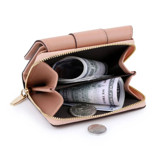 TAILIAN T6102-036 Stylish PU Leather Zipper Pocket Short Wallet Women Cards Cash Holder Bag - Pink - 2