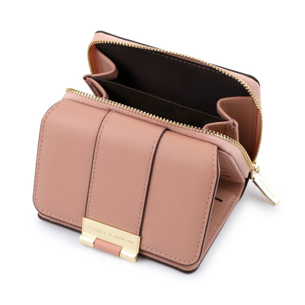 TAILIAN T6102-036 Stylish PU Leather Zipper Pocket Short Wallet Women Cards Cash Holder Bag - Pink - 3