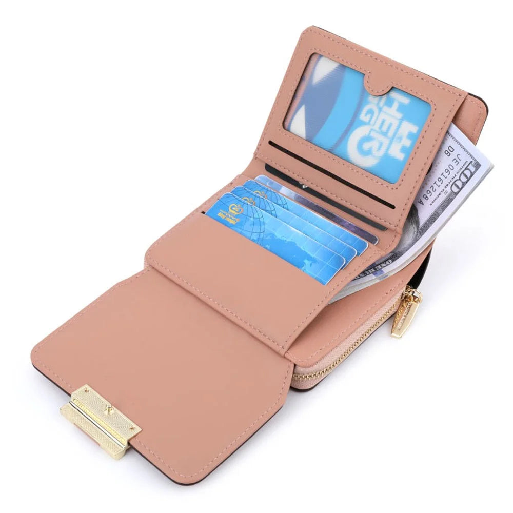 TAILIAN T6102-036 Stylish PU Leather Zipper Pocket Short Wallet Women Cards Cash Holder Bag - Pink - 4