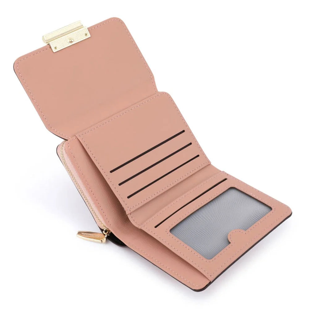 TAILIAN T6102-036 Stylish PU Leather Zipper Pocket Short Wallet Women Cards Cash Holder Bag - Pink - 5