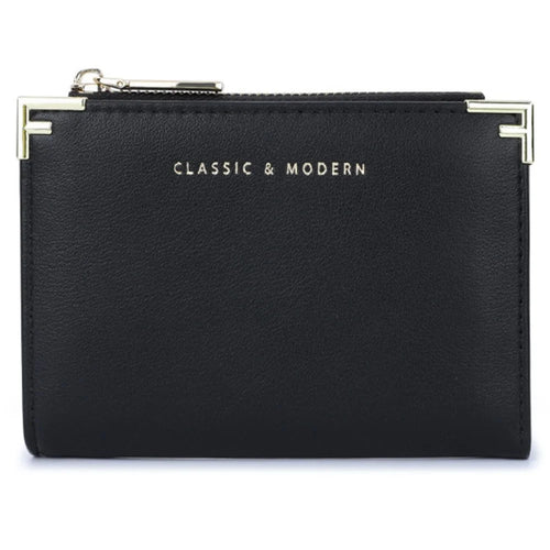 TAILIAN T2602-224 Women Bi-fold Short Wallet Ultra Slim PU Leather Cards Cash Holder Bag - Black - 1