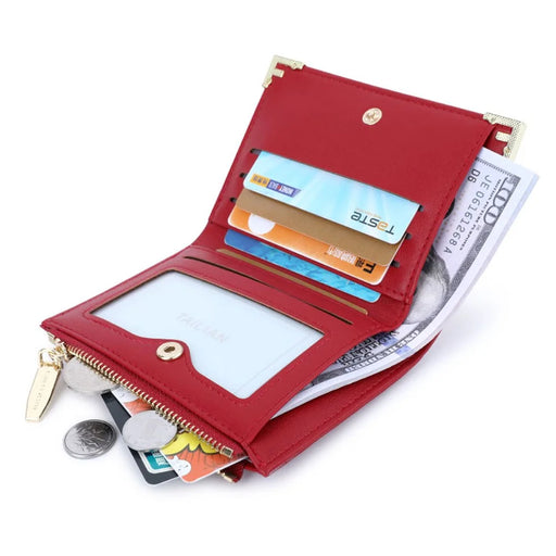TAILIAN T2602-224 Women Bi-fold Short Wallet Ultra Slim PU Leather Cards Cash Holder Bag - Black - 2