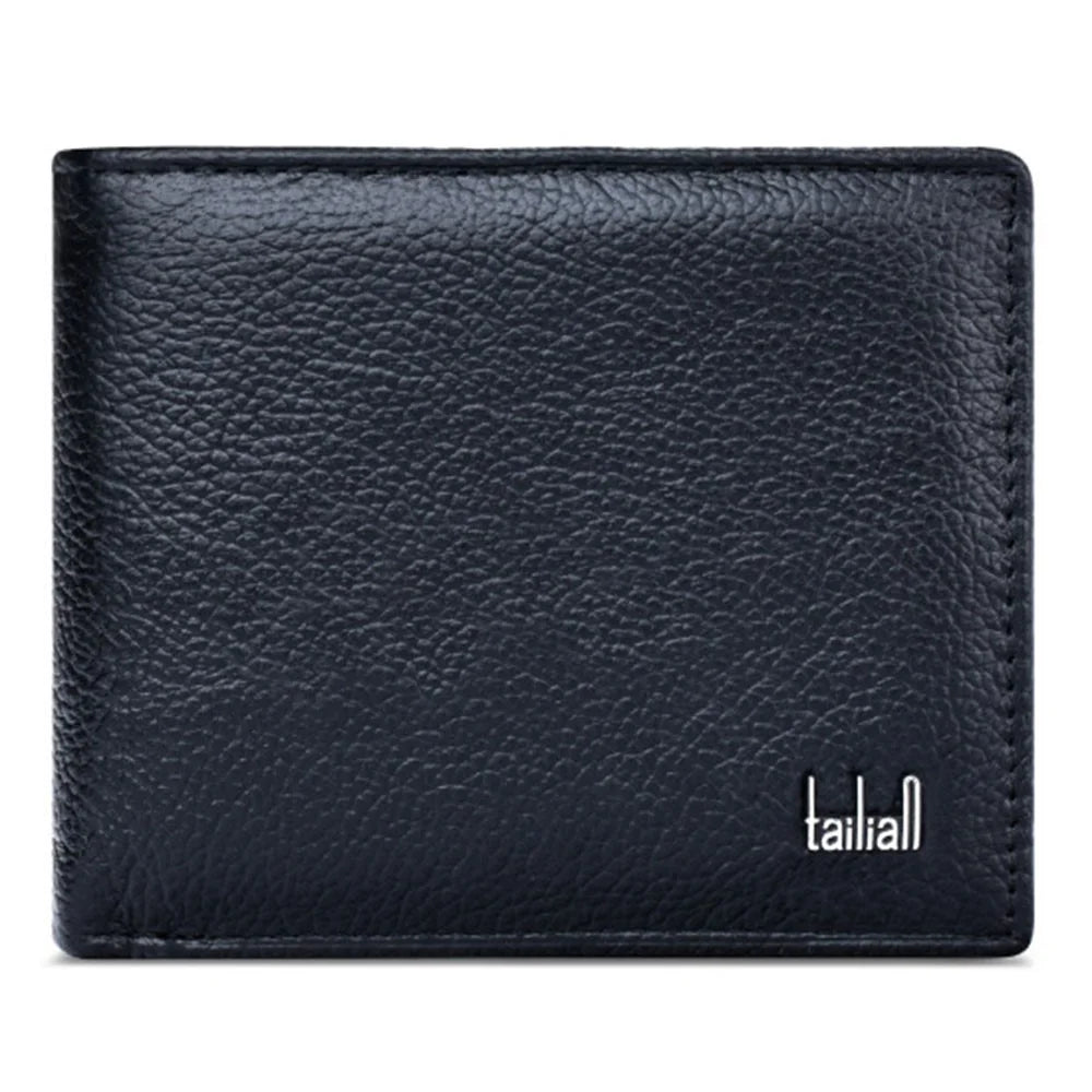 TAILIAN T123-H33-BE Business Men Multiple Card Slots Cowhide Leather Short Wallet - Black - 1