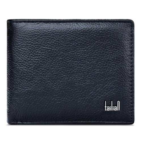 TAILIAN T123-H33-BE Business Men Multiple Card Slots Cowhide Leather Short Wallet - Black - 1