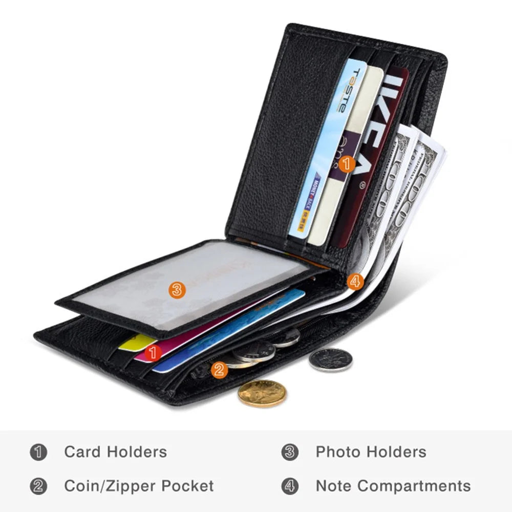 TAILIAN T123-H33-BE Business Men Multiple Card Slots Cowhide Leather Short Wallet - Black - 3